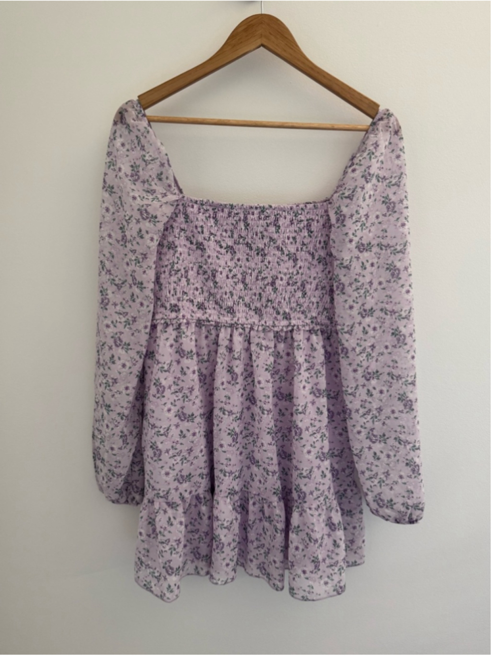 Lavender Floral Smocked Peplum Top Cottagecore Square Neck